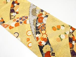 アンティーク　片輪車に古典柄・花模様織り出し袋帯（材料）